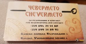 Chevermeto restoranının iletişim bilgilerini içeren kartvizit